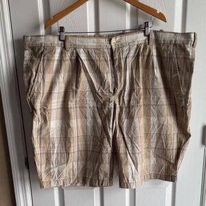 Perry Ellis Beige Plaid Flat-Front Shorts